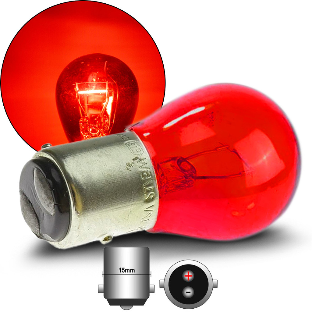 Lampada 2 Polo Vidro Vermelho BAY15D 12V P21W Lanterna Freio Seta Conjugada Pisca Carro Moto
