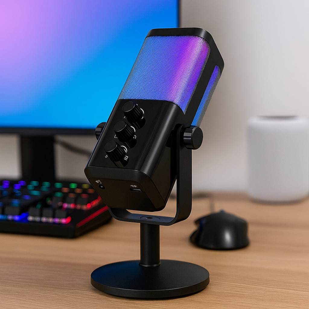 Microfone Gamer RGB Cardioide RGB com Controle de Volume Tipo C P2 MC847 em Oferta na Shopee