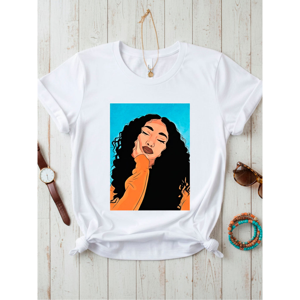 Tshirt Feminina Estilosa Estampada Poder Afro Estampada Lançamento Camiseta 100% Algodão Oversized Plus Size - Estampaê