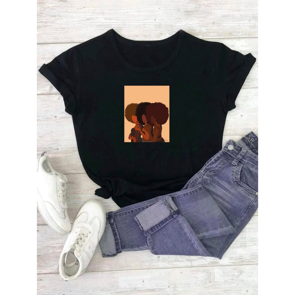 Tshirt Feminina Estilosa Estampada Consciência Negra Estampada Lançamento Camiseta 100% Algodão Oversized Plus Size