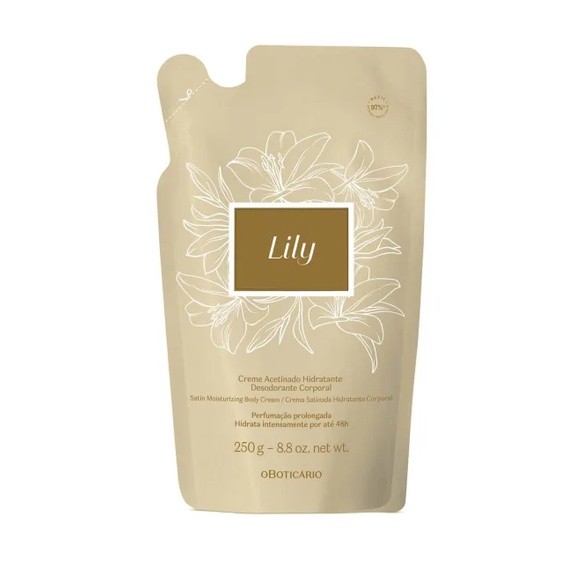 Boticário Refil Creme Acetinado Desodorante Hidratante Corporal Lily 250g