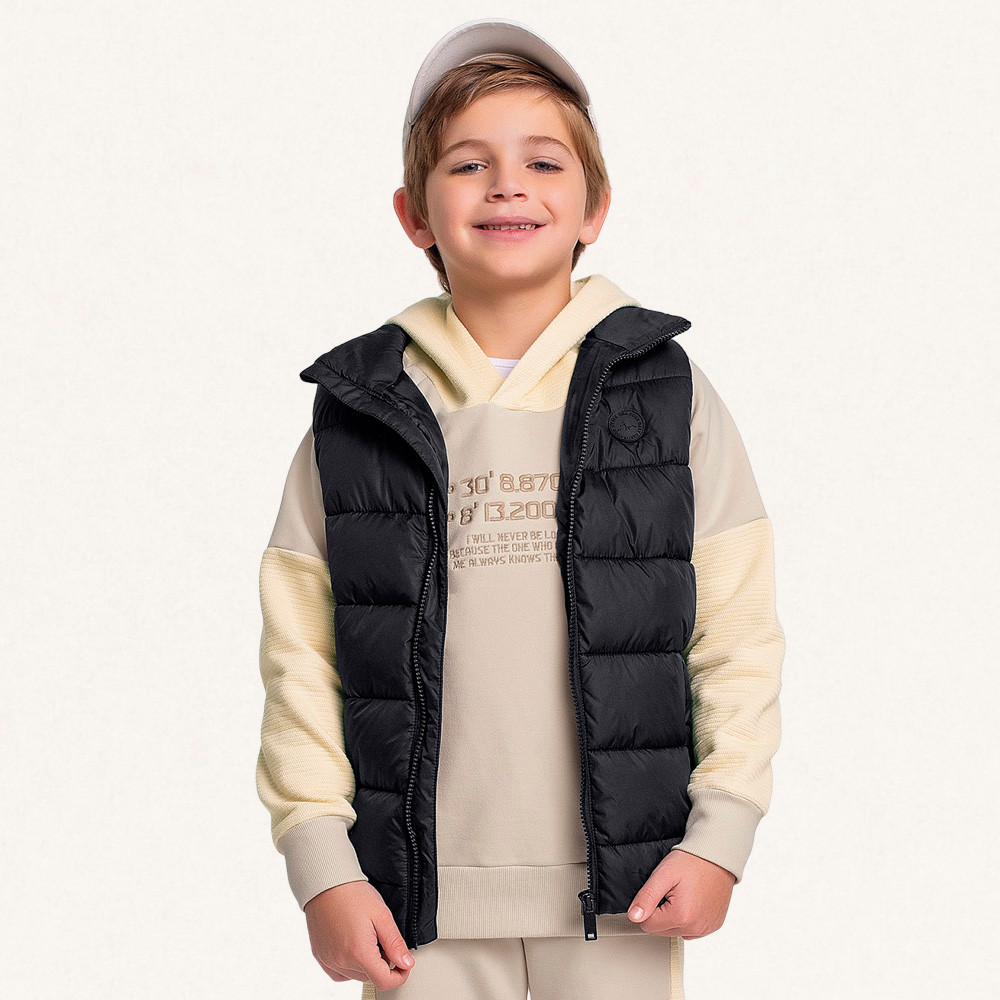 Colete infantil puffer com forro e bolso Fakini