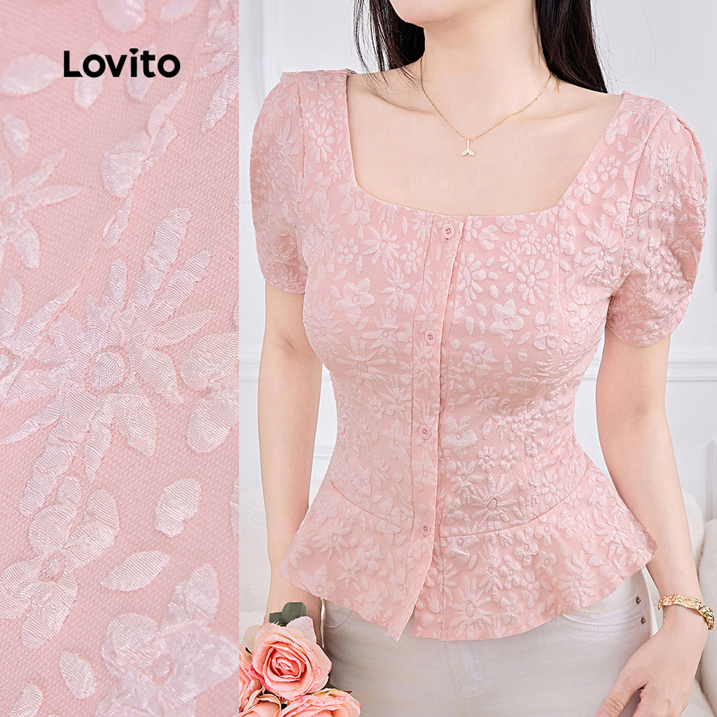 Lovito Blusa Casual Clássica E Versátil Com Estampa Jacquard E Botões Primavera/verão Para Mulheres L142ED012 em Oferta na Shopee