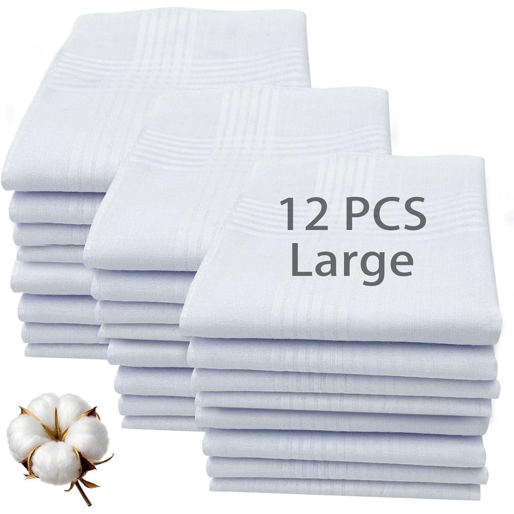 Lenços de 17x17 Polegadas para Homens, 100% Algodão Macio, Lenços Brancos em Lote, Presentes para o Dia dos Pais (12 Peç