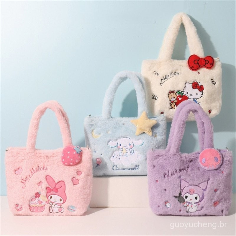Saco De Pelúcia Sanrio Kawaii Canela Tote Plushie Ombro Para Mensageiro Kuromi Hello Kitty Maquiagem