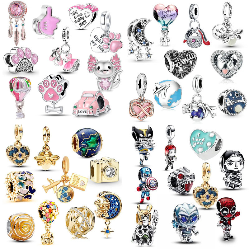 10 Pçs/ Berloques de Prata 925 Clássico Charme Pulseira Acessórios Conjunto Colar Pingente DIY Jóias Criativas