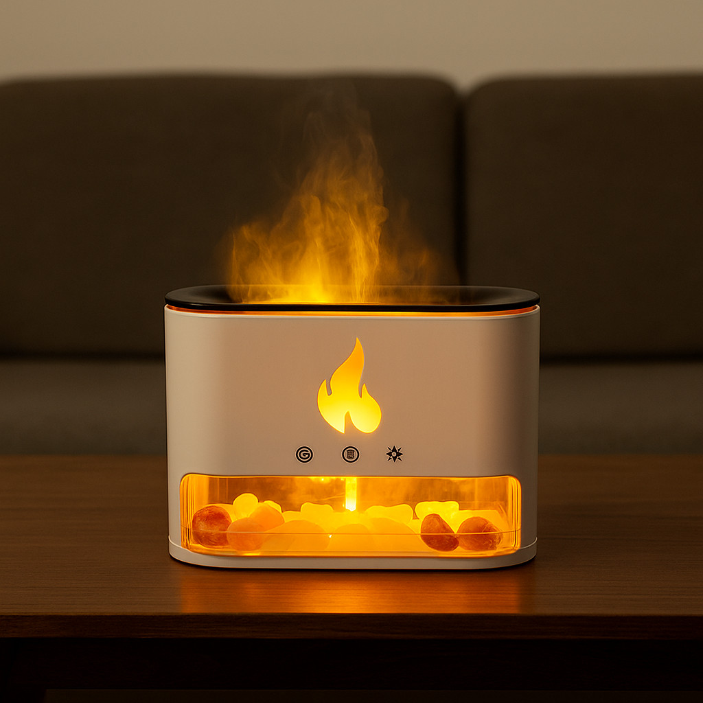 Umidificador de Ar Aromatizador com Luz Chama LED Decorativo e Perfeito para Aromaterapia