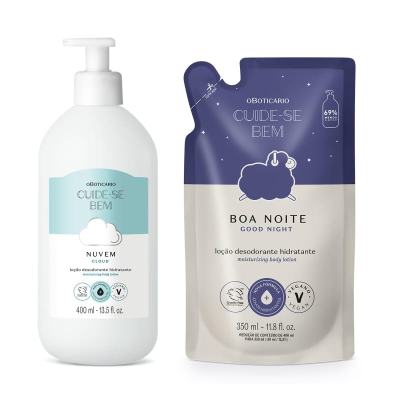 Loção Corporal Cuide-se Bem Nuvem 400ml + Refil Boa Noite 350ml uso diário em promoção creme cheiroso