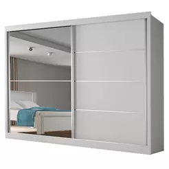 Guarda Roupas Casal 2 Portas de Correr com Espelho 4 Gavetas 100% MDF Branco Áustria