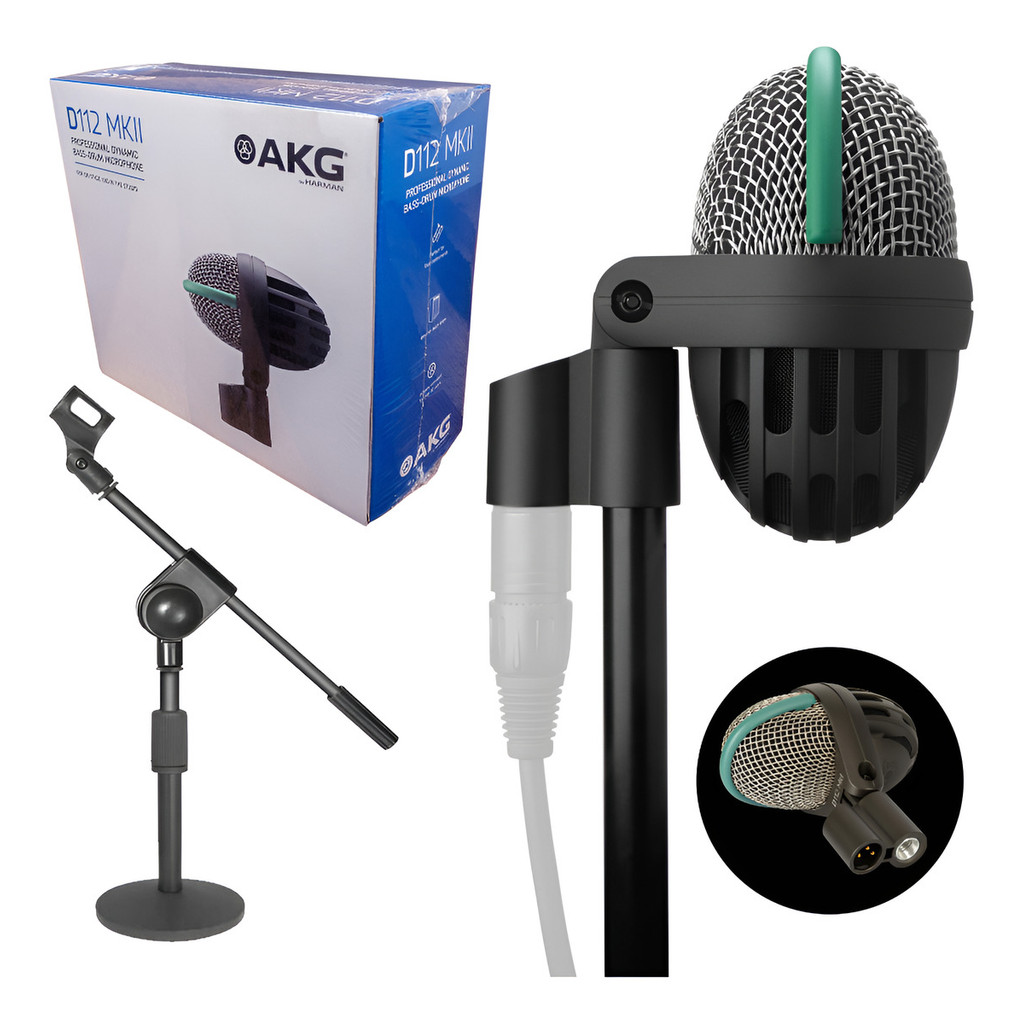 Microfone Bumbo Percussão Bateria Akg D112 Mkii + Suporte Preto