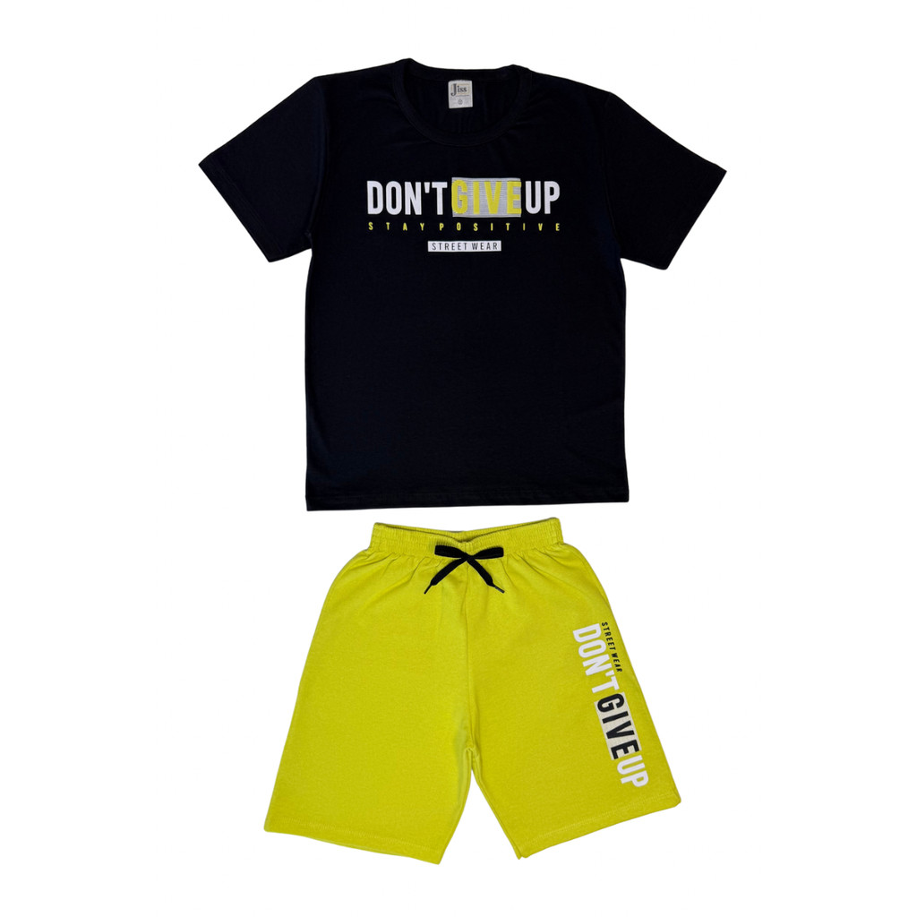 Conjunto Juvenil Masculino Meia Malha/Moletinho Preto Com Lima