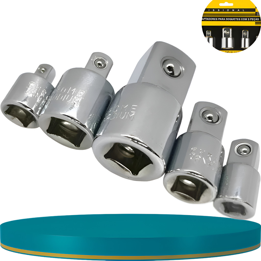 Jogo Kit Adaptador Pito/soquete Catraca 5pcs 1/4 3/8 1/2 3/4 Cromado em Oferta na Shopee