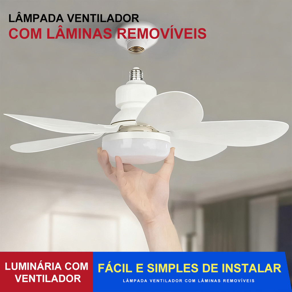 Imagem Ventilador Lâmpada De Teto LED Silencioso, Moderno e com Controle Remoto,6 Hélices, Bivolt,Prática Instalação E27