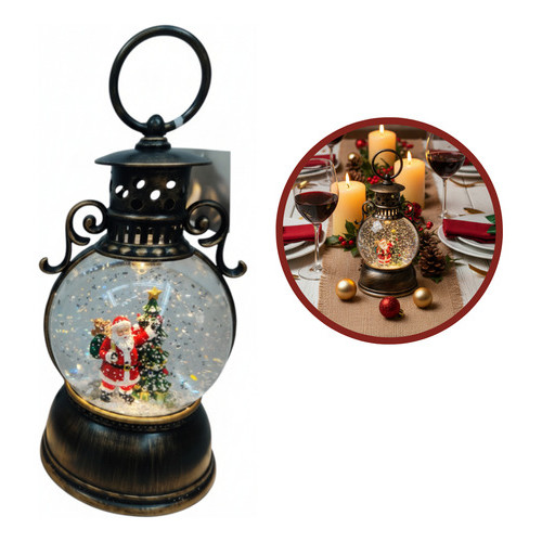 Luminária Globo Neve Lamparina Led Musical Usb Natal - Marrom-claro - Papai Noel