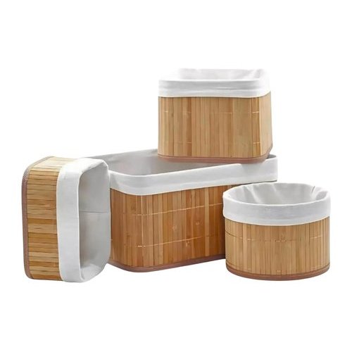 Conjunto 4 Cestos Organizadores Bambu Multiuso Resistente Pratico Casa Escritorio Organizar