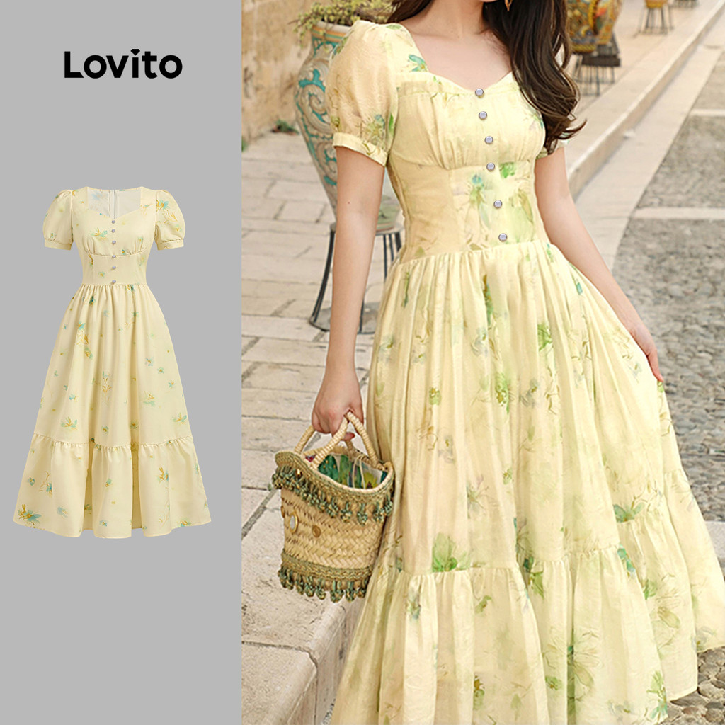 Lovito Vestido Amarelo Elegante Com Botões Para Primavera/verão L149LD539 em Oferta na Shopee
