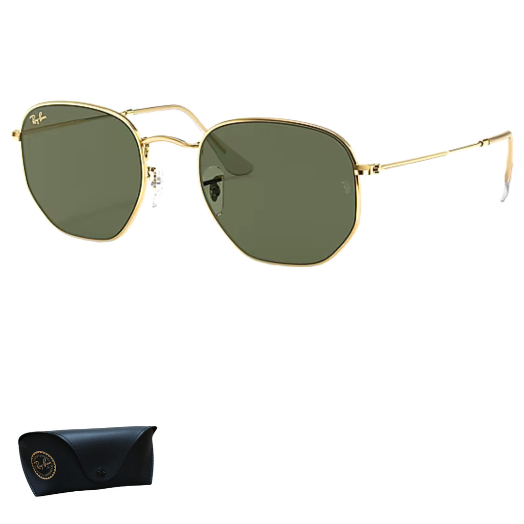 Óculos de Sol Ray-Ban Masculino Hexagonal Dourado Verde RB3548 91963154