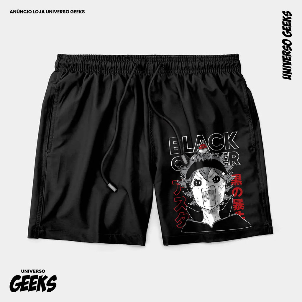 Bermuda Tactel Black Clover Asta Nero Antissocial Short Confortável Com Elastano Ideal Lazer Treino Esportes Praia
