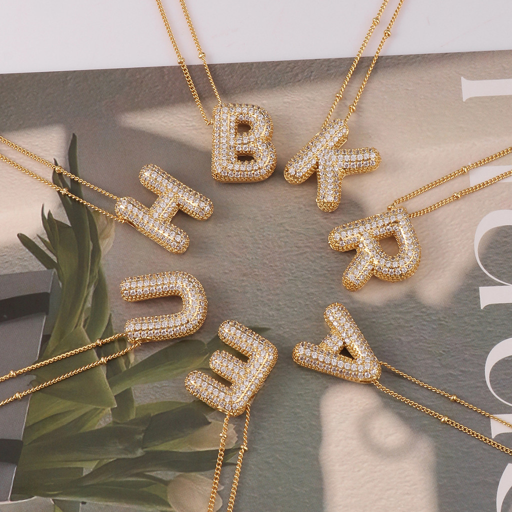Colar Com Pingente De Carta De Bolha De Diamante Completo De Zircão Banhado A Ouro , Delicado E Bonito , Presente De Joi