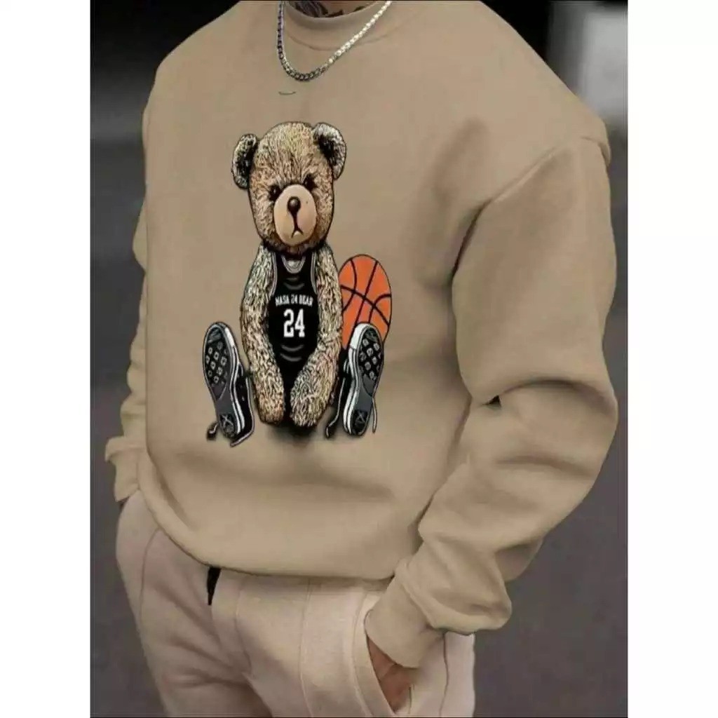 Moletom Careca Urso Basquete Gola Redonda Casaco Feminino Masculino Flanelado Unissex Inverno Frio Algodão