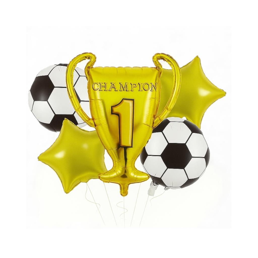 Kit Balão Metalizado Troféu Campeão + Bola de Futebol 45cm Decoração Festa Champion Aniversário