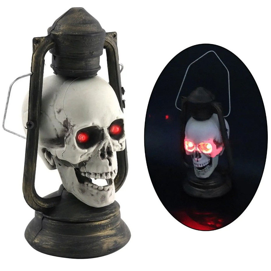 Lampião Luminaria Lanterna Cranio Caveira Luz Led Pisca Decoração Halloween Festa Enfeite