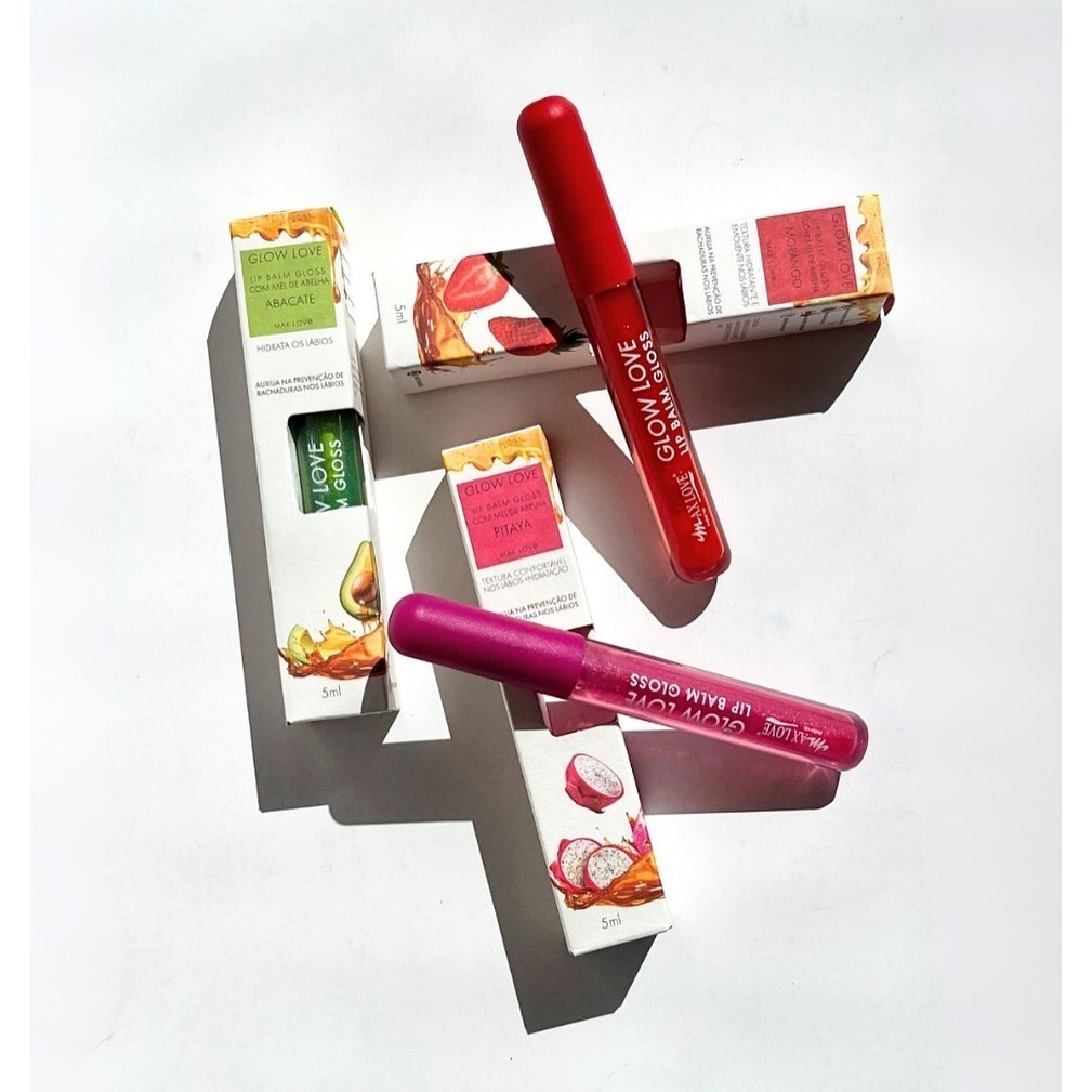 Lip Balm Gloss Hidratante Max Love com Mel e Frutas – Protetor Labial Nutritivo, Brilho Natural e Lábios Macios