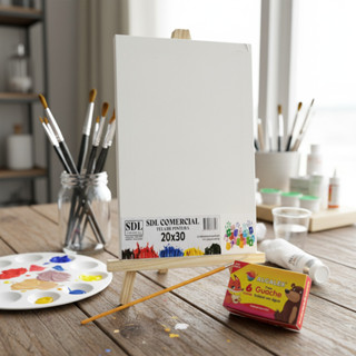 Kit Cavalete 23x35 cm + Tela 20x30 cm + 1 Pincel + 6 Tintas para Escolas e Artes em Oferta na Shopee