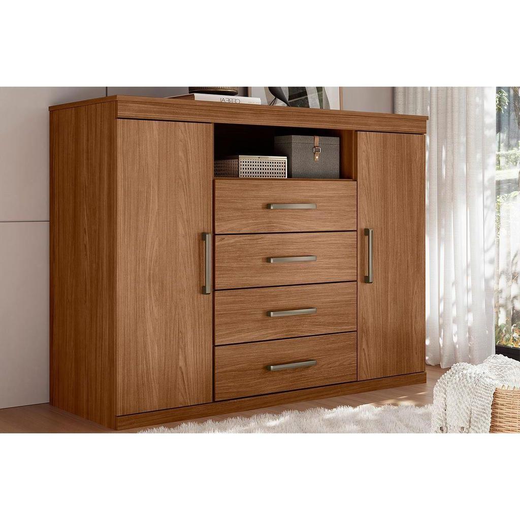 Cômoda de Quarto Master c/ 2 Portas 1 Nicho e 4 Gavetas Jatoba/Ebano - Santos Andirá em Oferta na Shopee