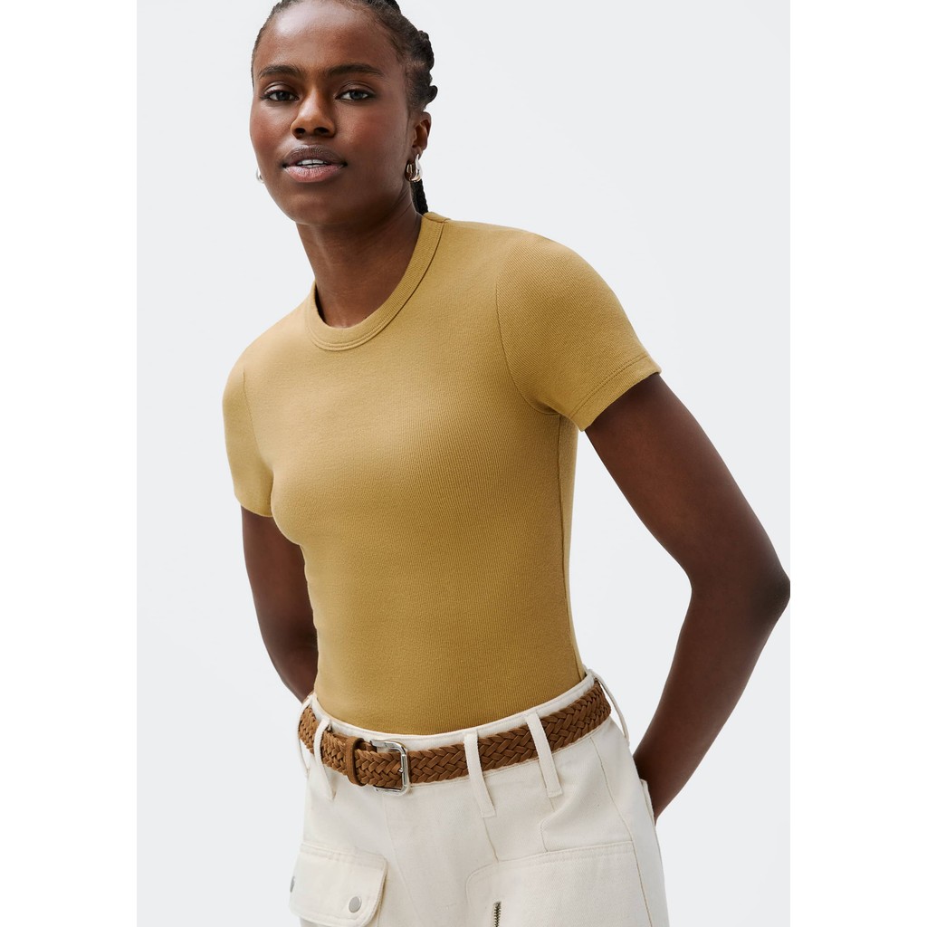 Blusa Feminina Manga Curta Slim Em Ribana em Oferta na Shopee