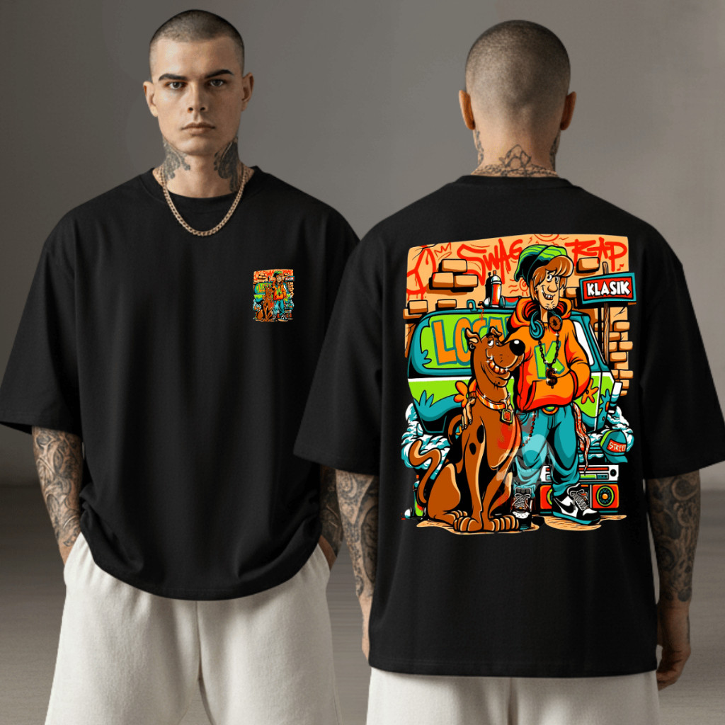 [Camiseta Premium em Algodão Puro]GXG Camiseta Streetwear Oversized Masculina Estilosa Camisa Long Line Estampa Scooby-d