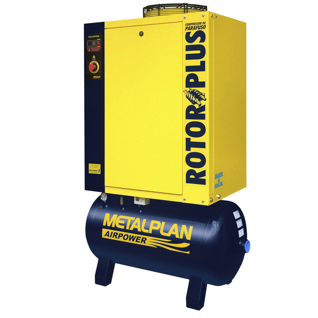 Compressor de Ar Parafuso Rotor Plus 15HP 9bar Sobre Base METALPLAN 380V