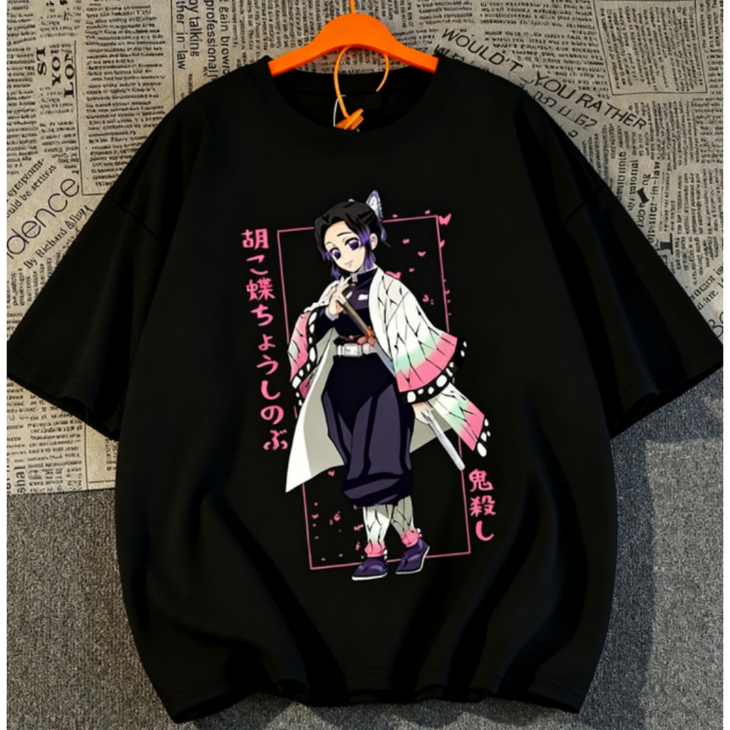Camiseta Unissex Casual Plus Size Em Algodão Puro Com Estampa Da Personagem De Anime Shinobu Kocho