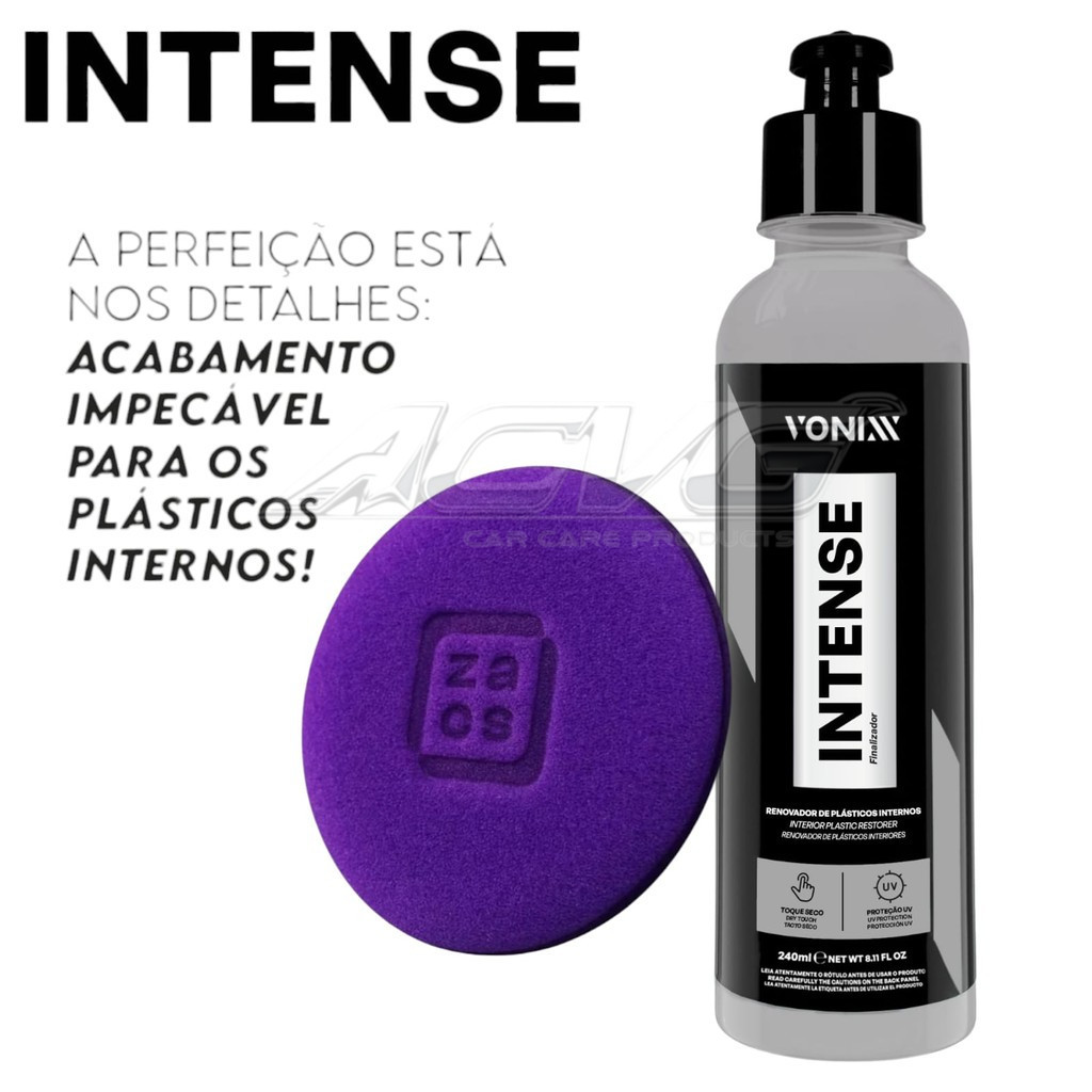 Intense 240ml Vonixx e aplicador de espuma Revitalização e Proteção de Plasticos Interno em Oferta na Shopee