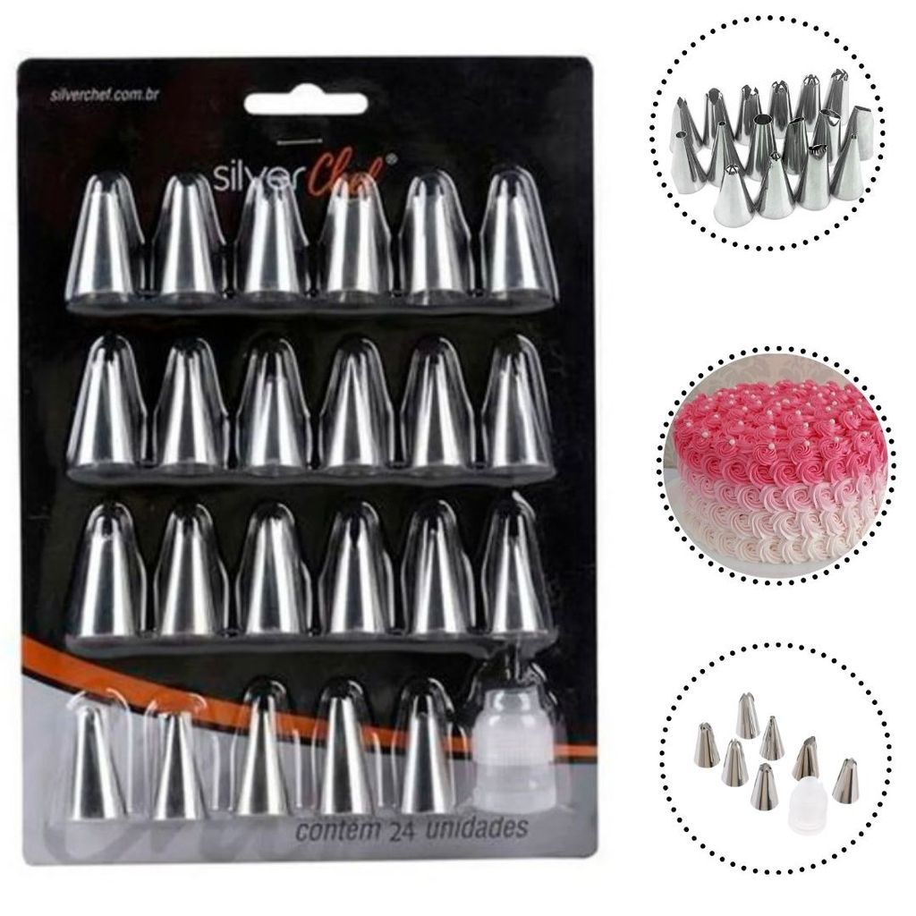 KIT 24 BICOS P/ CONFEITARIA BICOS DIVERSOS + ADAPTADOR