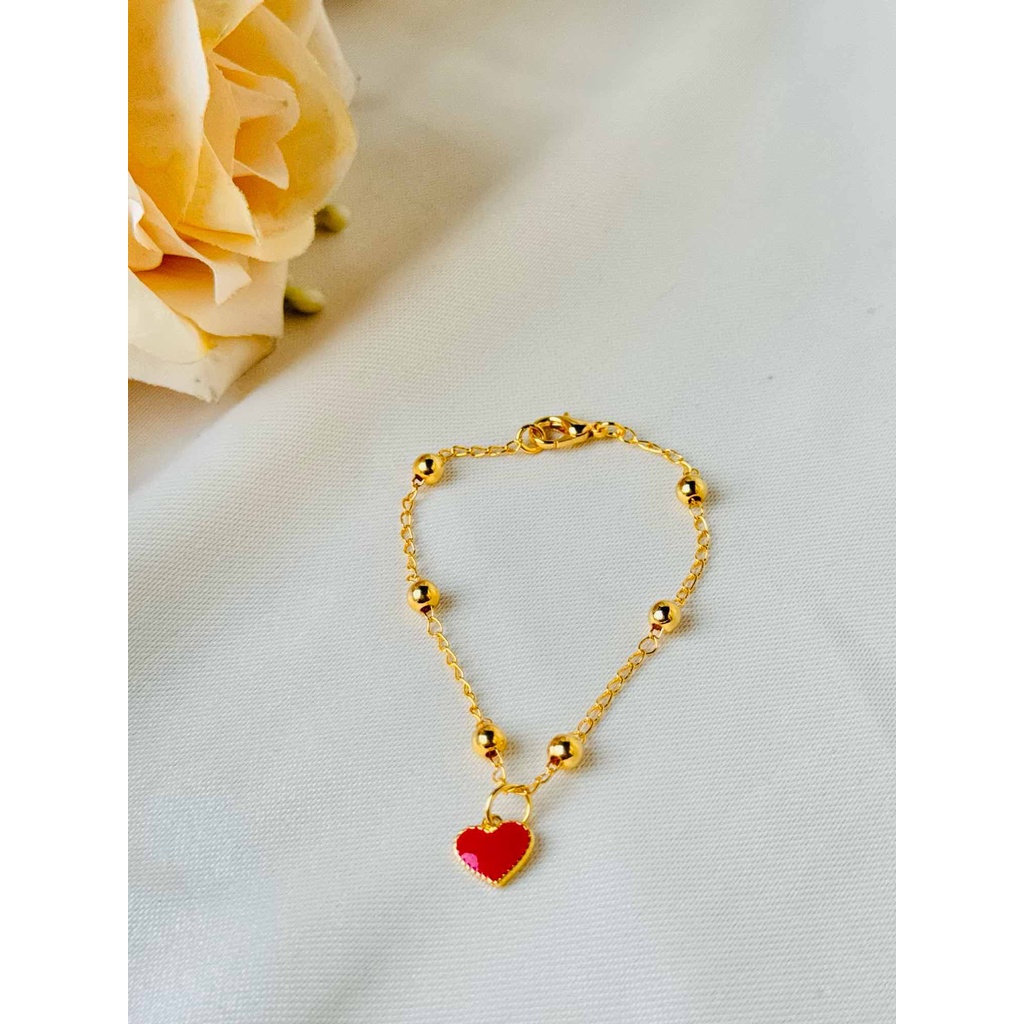 Pulseira Infantil Coraçãozinho Vermelho Folheado a Ouro 18k em Oferta na Shopee