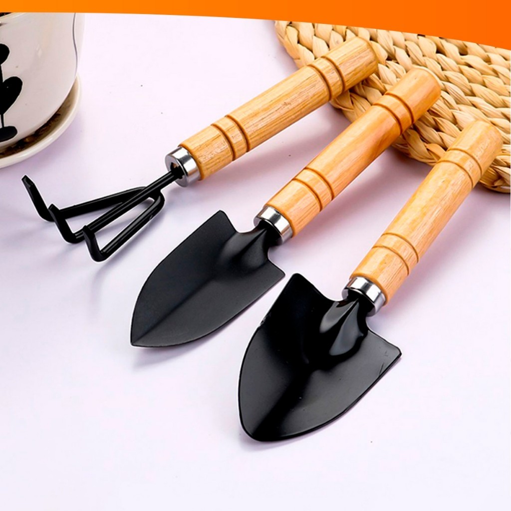 Kit 3 Peças Para Jardinagem Conjunto Ferramentas Jardim Vaso Planta Horta Cultivo com Ancinho e Pá