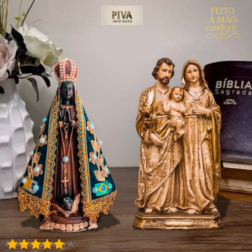Kit Imagens Nossa Senhora Aparecida + Sagrada Família Resina e Gesso 20cm - Imagens Originais Resina e Gesso