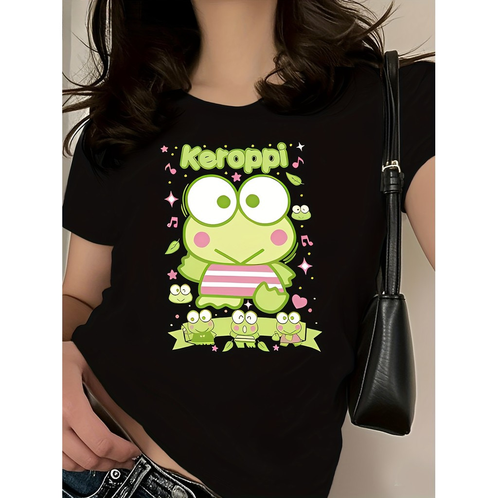 [Camiseta Premium em Algodão Puro]SISI Camiseta Feminina Sanrio Keroppi Rã Musical Unissex Shirt Oversized 100% Algodão