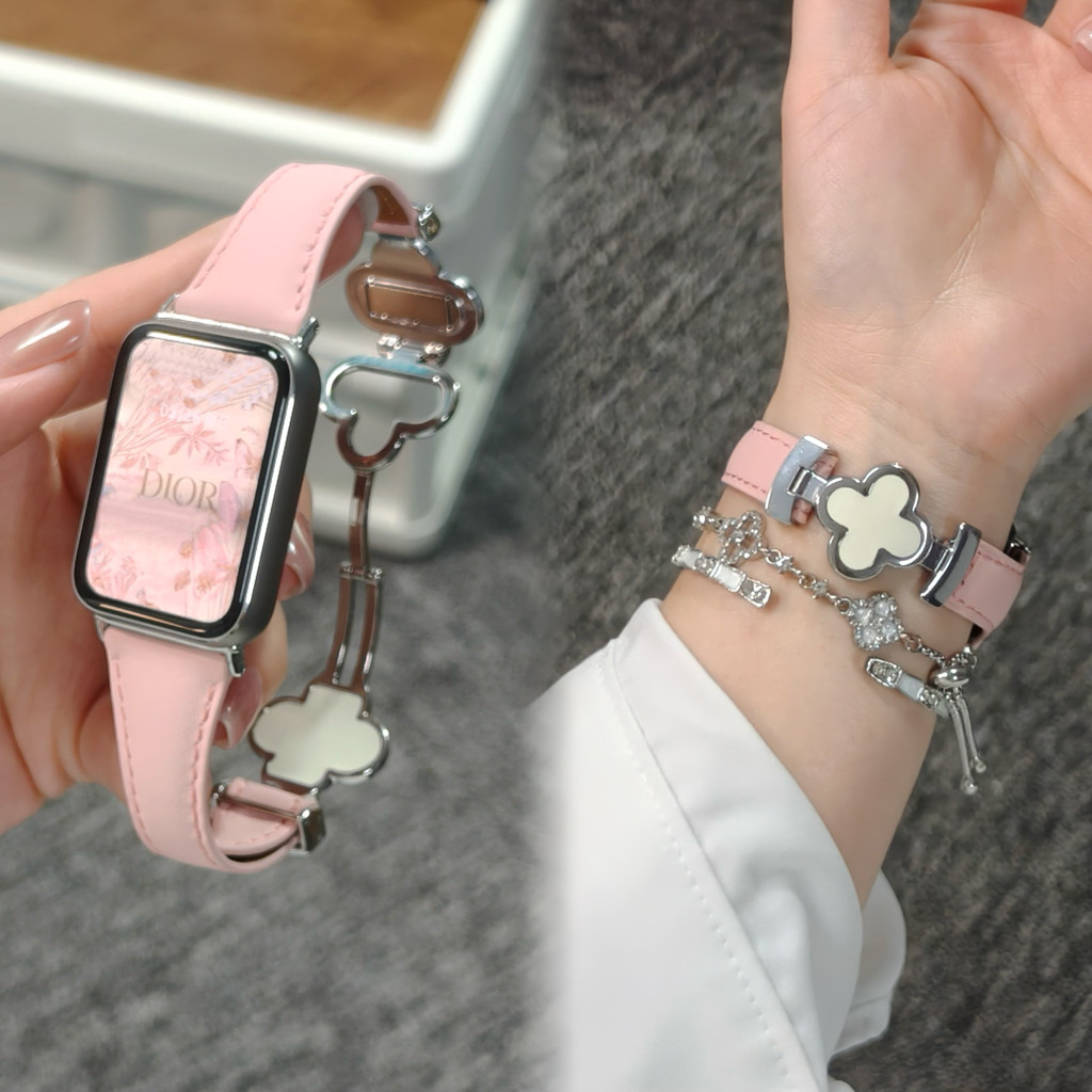 Pulseira De Couro Magnética Trevo De Quatro Folhas Para Samsung Galaxy Fit 3 Sma