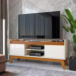 Rack Ripado 50 Polegadas Com 2 Portas Monaco - Off White E Cedro
