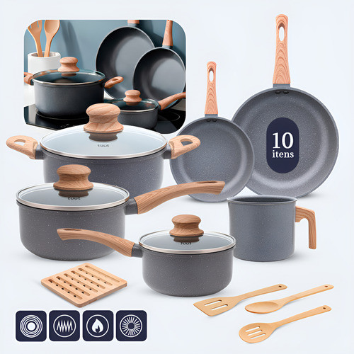 Imagem Jogo De Panelas Induçao Antiaderente Cerâmica 10 Peças Ppg  Pfoa Free Grafite