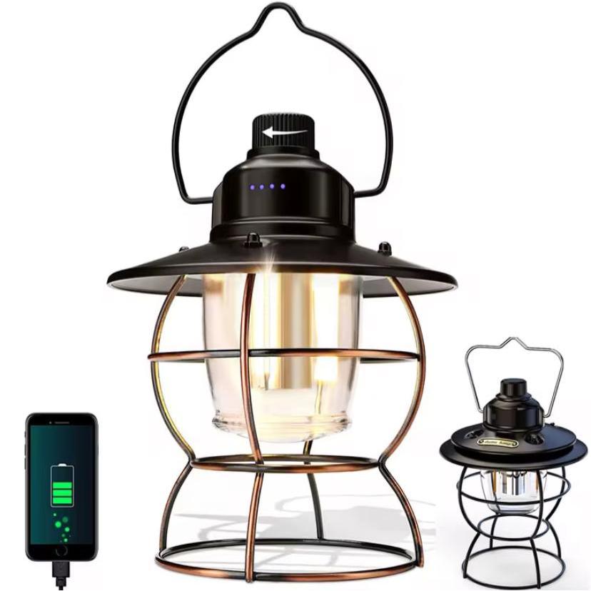 Lâmpada De Emergência LED Portátil Recarregável Lanterna Retrô  Iluminacao Ajustável Para Acampamento