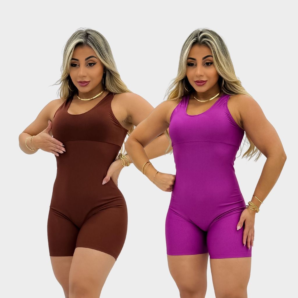 Kit 2 Macaquinho Feminino De Academia Curto Fitness Shortinho Liso
