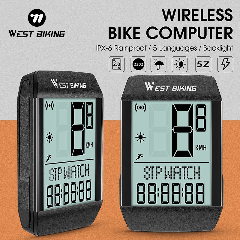 Computador de Bicicleta WEST BIKING com 5 Idiomas, Odômetro de Ciclismo Sem Fio e Com Fio, Medidor de Velocidade com Fun