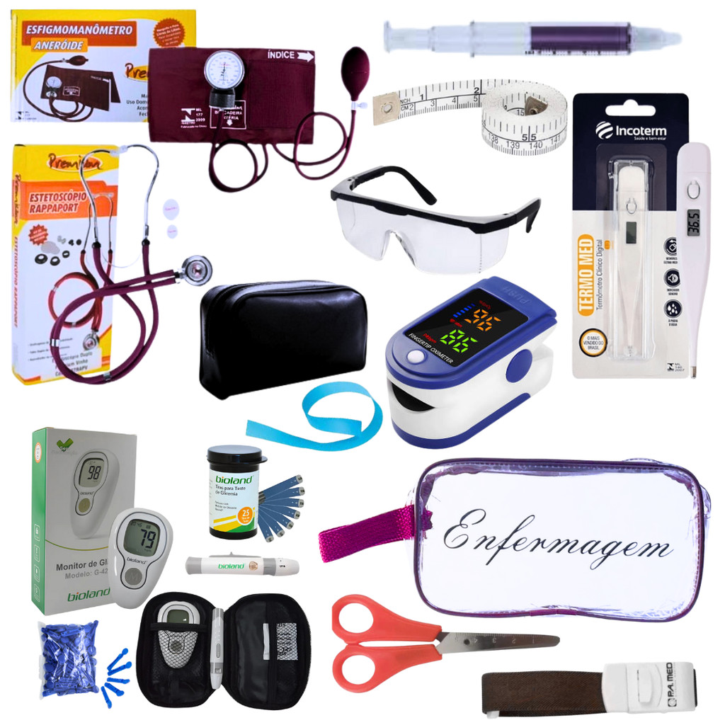 Super Kit Enfermagem Aparelho de Pressão + Estetoscópio Premium Completo + Oximetro + Nécessaire em Oferta na Shopee