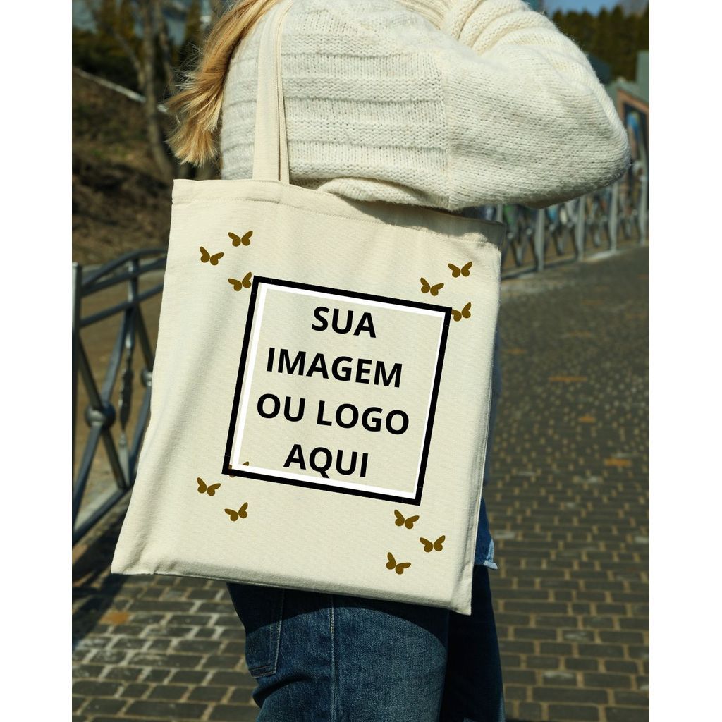 BOLSA SACOLA PERSONALIZADA KIT 10 ECOBAGS VARIADAS, 32x38cm GRANDE - 100% algodão cru