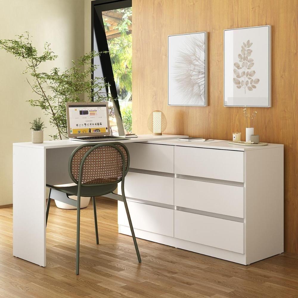 Escrivaninha Em L 120cm Com 6 Gavetas Multimóveis Mp6030 Branco em Oferta na Shopee