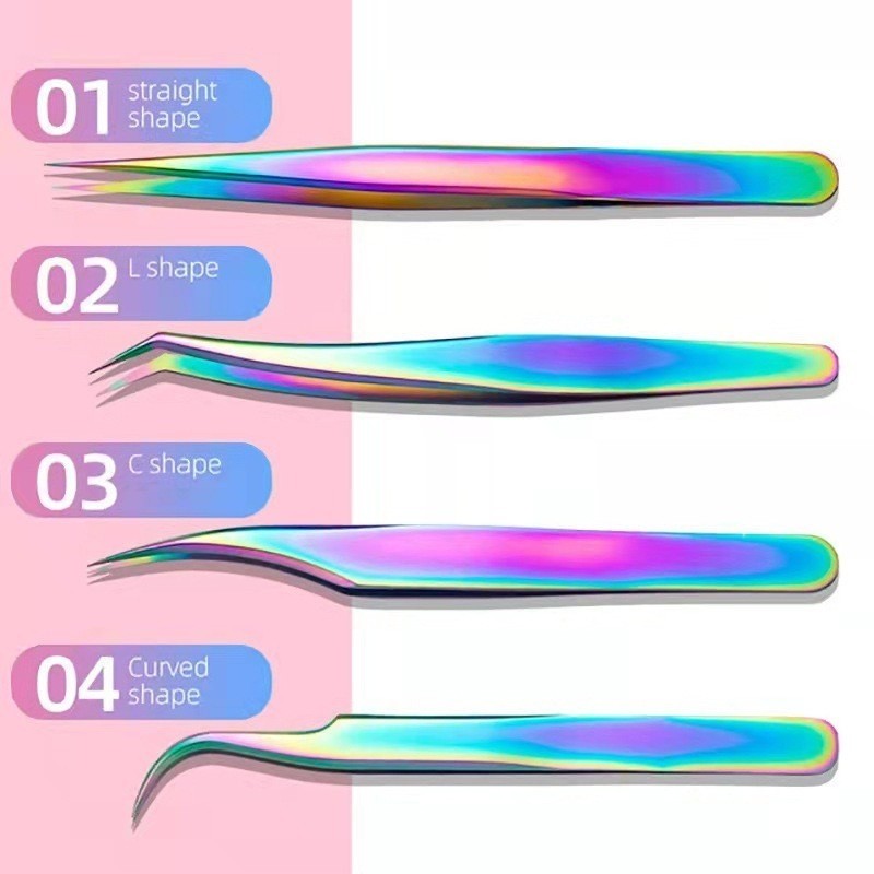Kit 4 Pincas Curva Curvada Reta Extensao De Cilios Fio
