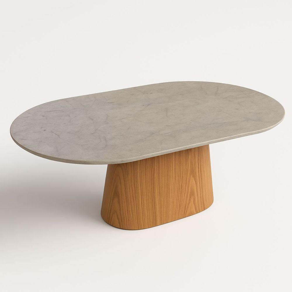 Mesa De Jantar Oblongo 137x90 Cm Freijó Tampo Mármore Branco Extra